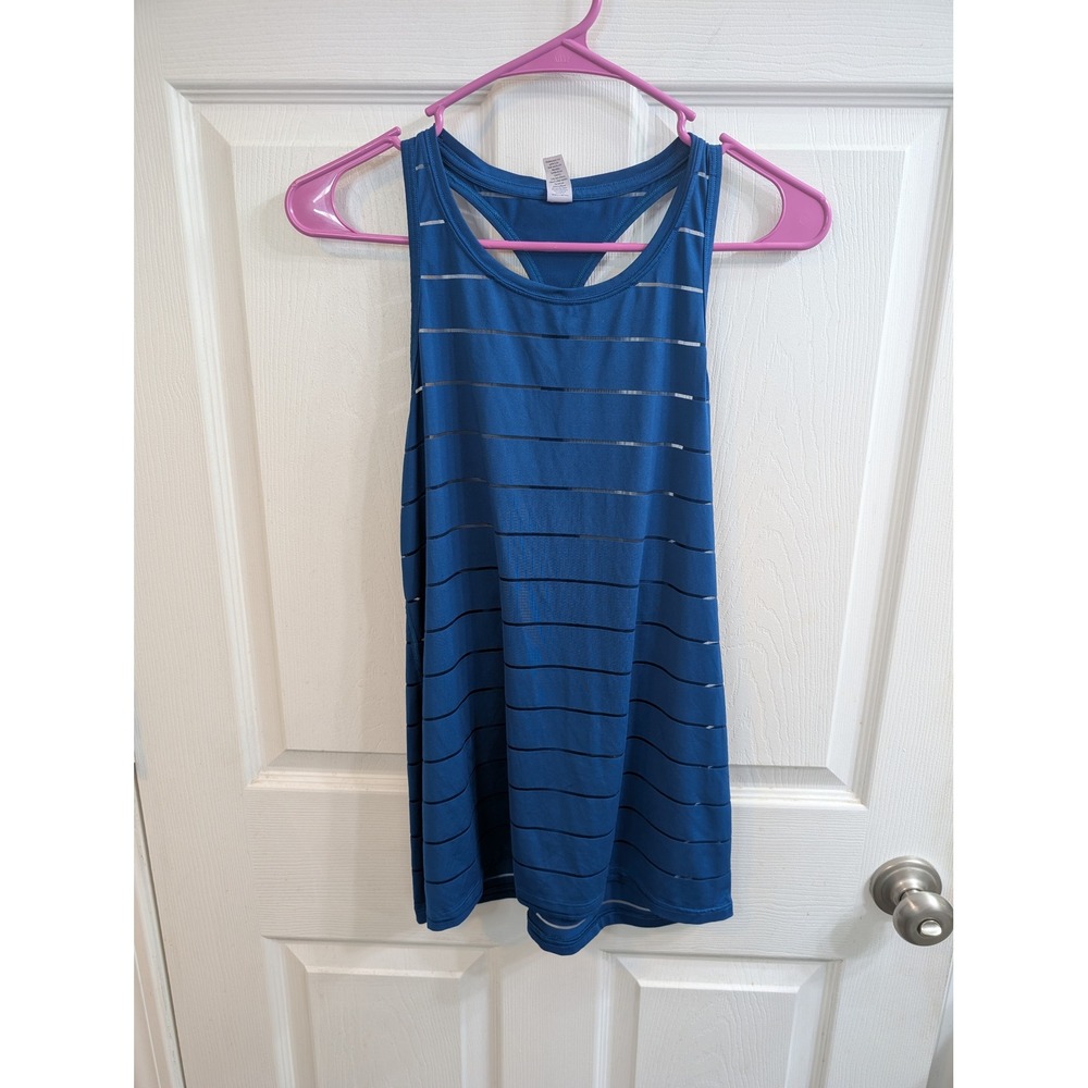 Athleta Sheer Striped Tank Top Womens Blue Mesh Racerback Activewear - Size S